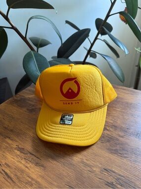 OTTO Yellow adult Trucker Hat with Red Logo SEND IT NEW